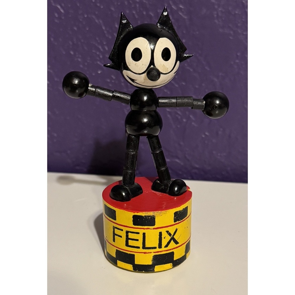 VINTAGE 80s FELIX THE CAT WOOD BOBBLE HEAD PUPPET WAKOUWA ANTIQUE RARE - Picture 1 of 4